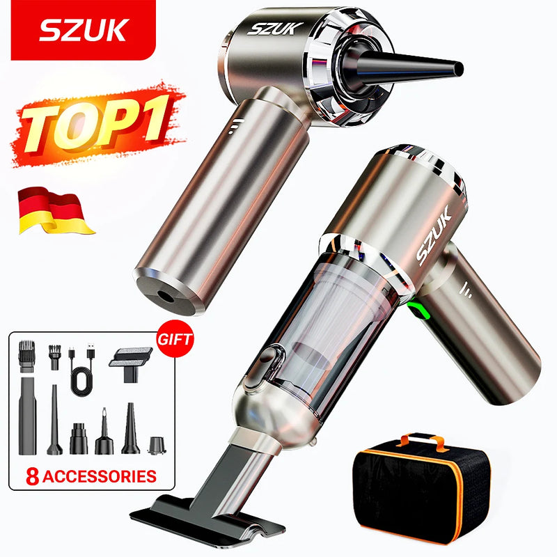 Aspirador Portátil 3 em 1 Sem Fio – Aspira, Sopra e Infla | Recarregável 100W com Filtro HEPA