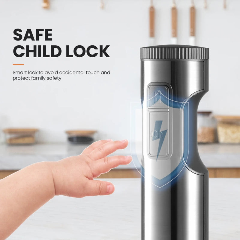 Batedeira Elétrica Portátil 4 em 1 MIUI 1000W Turbo Inox – Mixer, Processador, Copo 700ml, Batedor – 14 Velocidades – Trava de Segurança Infantil