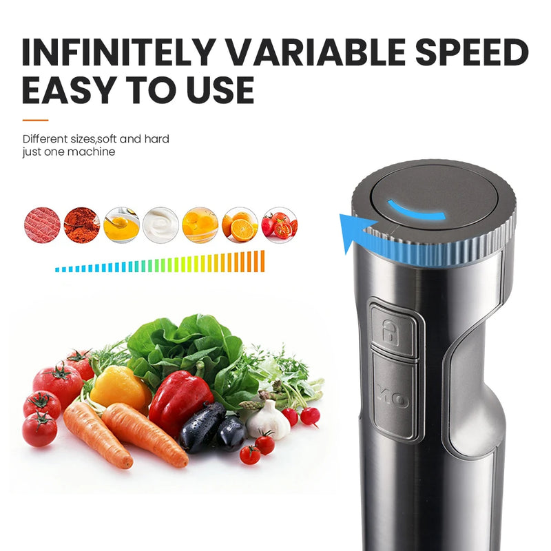 Batedeira Elétrica Portátil 4 em 1 MIUI 1000W Turbo Inox – Mixer, Processador, Copo 700ml, Batedor – 14 Velocidades – Trava de Segurança Infantil