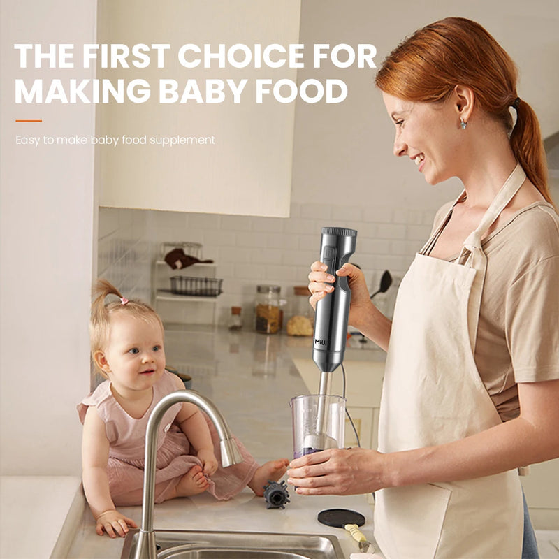 Batedeira Elétrica Portátil 4 em 1 MIUI 1000W Turbo Inox – Mixer, Processador, Copo 700ml, Batedor – 14 Velocidades – Trava de Segurança Infantil