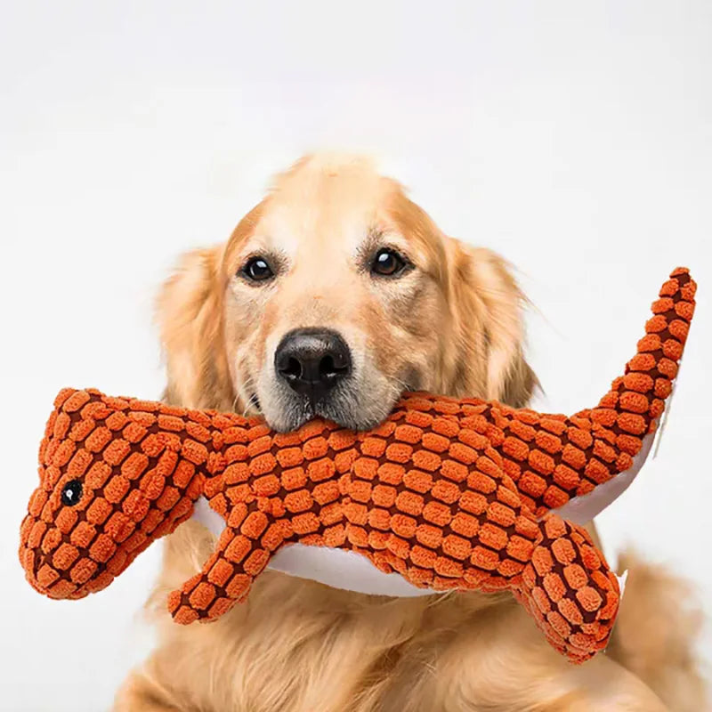 Brinquedo de Pelúcia para Pets – Dinossauro Engraçado com Som | Estimula Mordida, Treino e Exercício