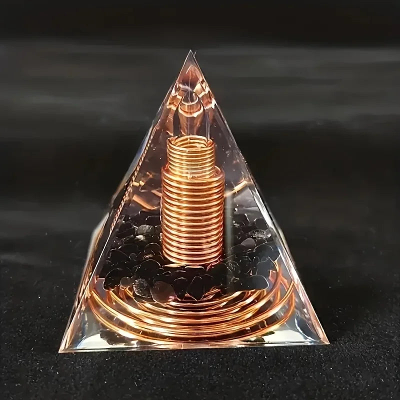 Pirâmide de Orgonita com Obsidiana – Cristal de Energia, Decoração e Equilíbrio Espiritual
