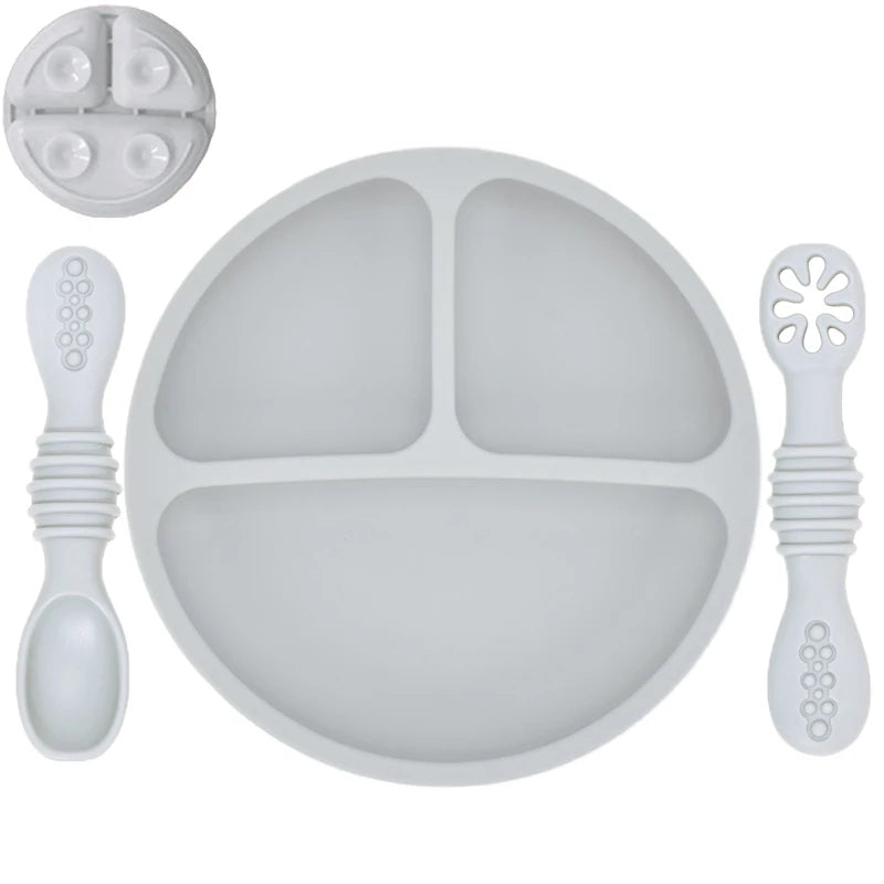 Ensemble en silicone pour enfants : assiette, cuillère à riz et bol avec ventouse et design amusant