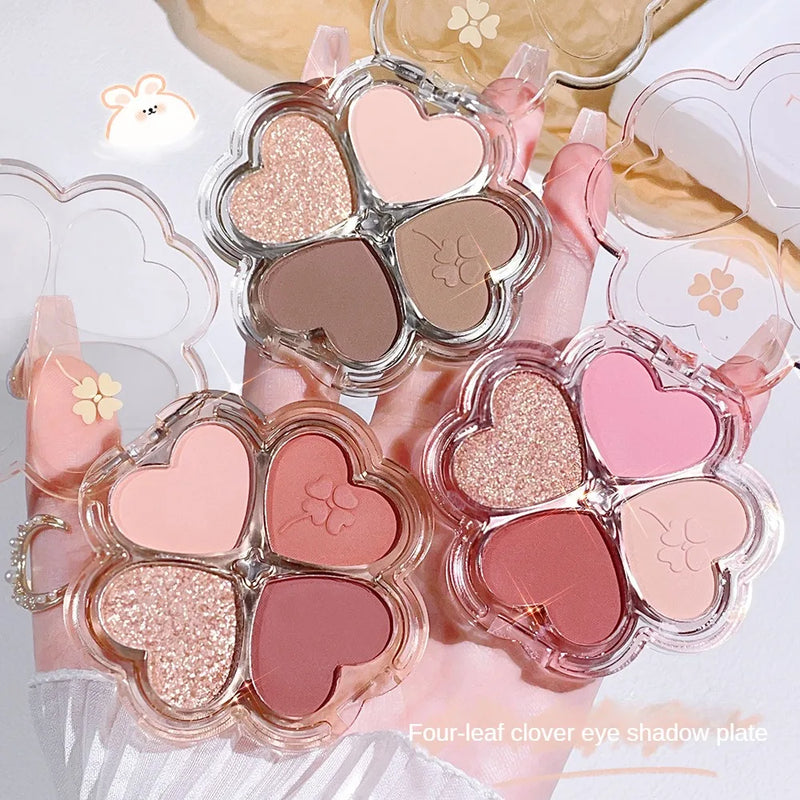 Clover Eyeshadow Palette Highlight Four-color Dreamy Eye Makeup Fine Pearlescent Eye Shadow Eye Shadow All In One Palette Blush