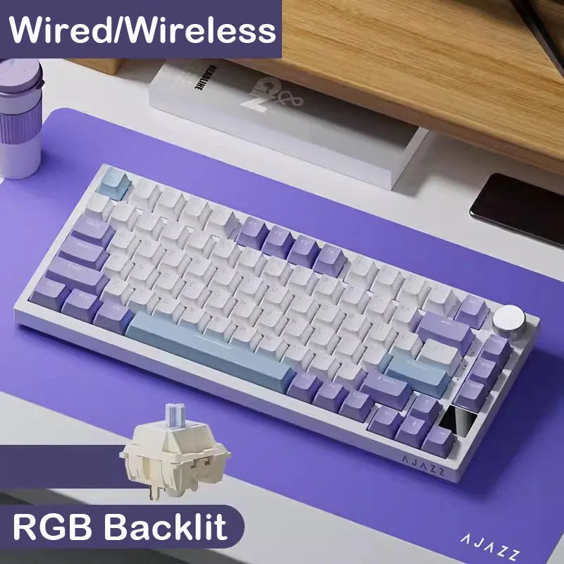 AJAZZ AK820 Pro Mechanical Gaming Keyboard | TFT Screen + Multifunctional Button | RGB | 2.4GHz, Bluetooth and USB Connection | Ideal for PC, Games and Office