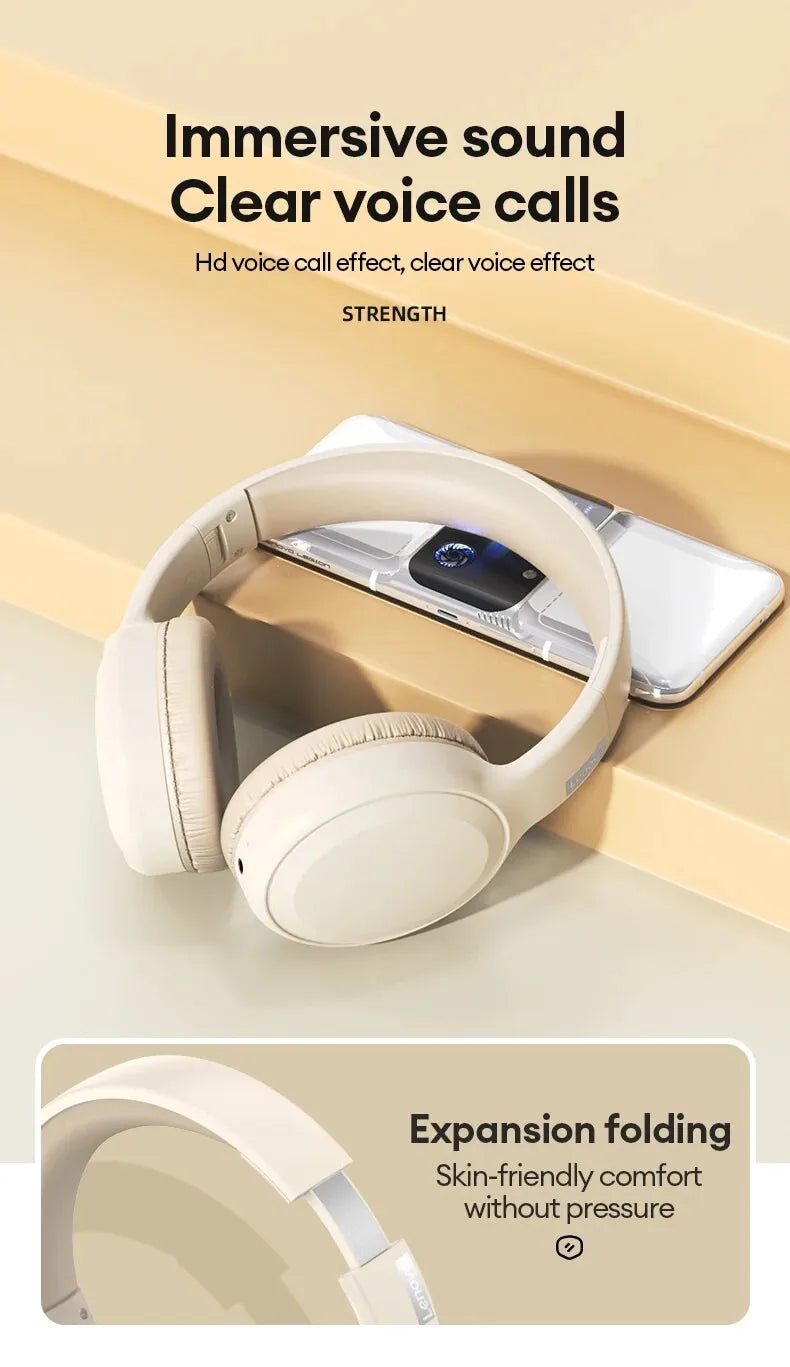 Fone de Ouvido Lenovo TH30 | Bluetooth 5.3 Dobrável | Microfone | Estéreo Potente para Música, Jogo e Esporte