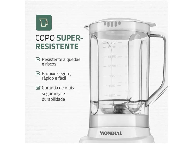 Liquidificador Mondial Pratic Power 550W – Copo 2,2L, Autolimpeza, 2 Velocidades + Pulsar