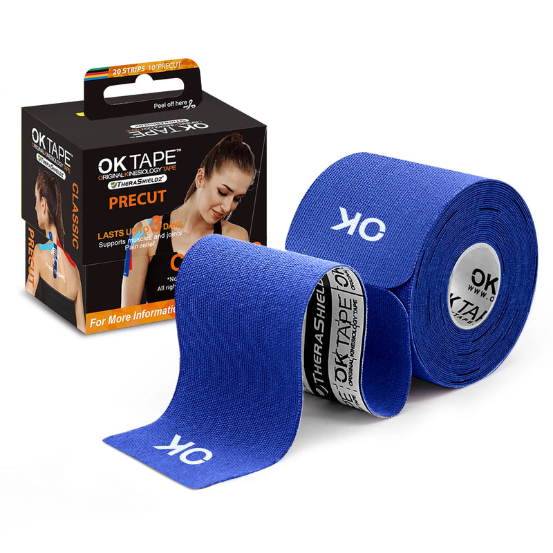 Fita de Cinesiologia 5cm x 5m com 20 Tiras Pré-Cortadas – Bandagem Elástica Sem Látex para Joelhos, Ombros e Músculos | Fitness, Fisioterapia, Esportes