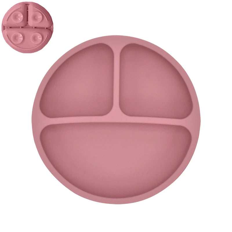Ensemble en silicone pour enfants : assiette, cuillère à riz et bol avec ventouse et design amusant