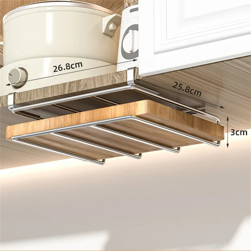 Organisateur de cuisine en acier inoxydable avec crochets – Support de suspension polyvalent pour serviettes, couvercles, planches à découper et ustensiles