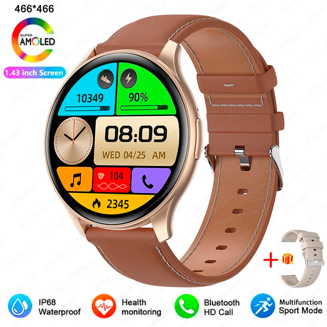 Smartwatch 1,43” AMOLED HD 2025 – Ligações Bluetooth – Compatível com Xiaomi Huawei – Masculino e Feminino