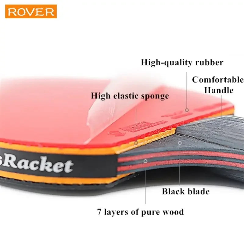Ensemble de raquettes de tennis de table professionnelles 5/6 étoiles – Kit avec 2 raquettes + sac | Bois de première qualité, caoutchouc à chevrons et haute performance