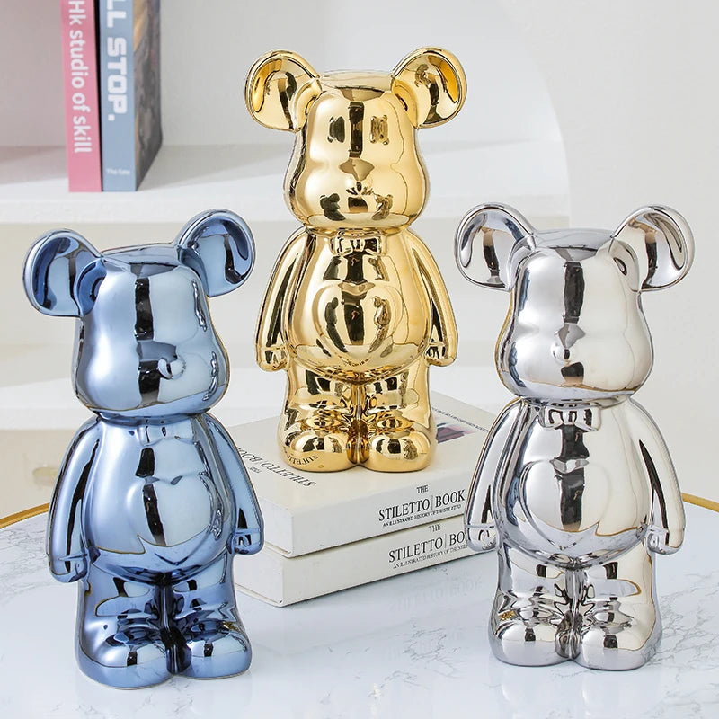 Escultura de Urso em Cerâmica Estilo Brick – Decoração Moderna para Quarto e Sala – 17/27 cm