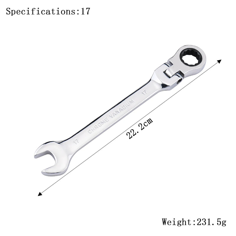 Chave de Catraca 72 Dentes com Cabeça Flexível, 6mm a 27mm, Ferramenta Manual de Alta Precisão para Reparo Automotivo e Doméstico, 1 Peça