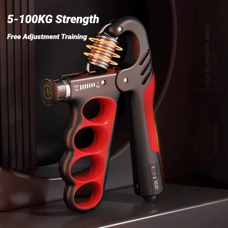 Fortalecedor de Mão com Contador Digital 5–100kg – Ajustável, Ergonômico e Ideal para Reabilitação, Treino Muscular e Fitness