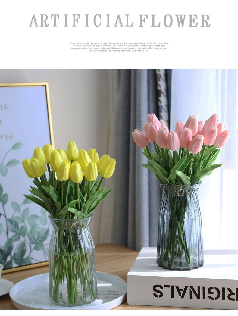Buquê de Tulipas Artificiais em Silicone PU – 3 a 20 Peças, 34cm, Decoração de Casamento, Casa e Eventos