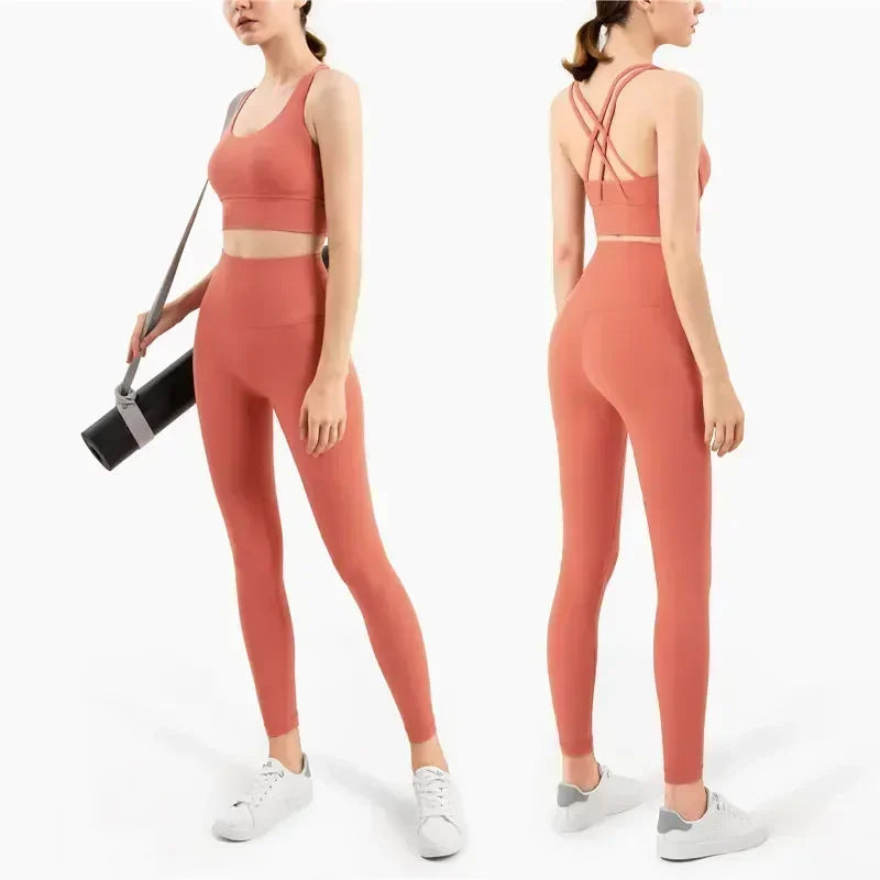 Conjunto Fitness Feminino com Legging e Top – Roupa de Academia para Ioga, Corrida e Musculação | Tecido Respirável, Cintura Alta e Suporte no Sutiã