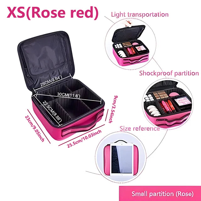 Estojo de Maquiagem Profissional com Grande Capacidade | Organizador Feminino Portátil para Viagem, Cosméticos e Esmaltes