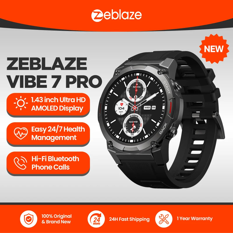 Relógio Smartwatch Zeblaze VIBE 7 PRO 1,43'' AMOLED com Chamadas, Monitoramento de Saúde e Esportivo para Homens