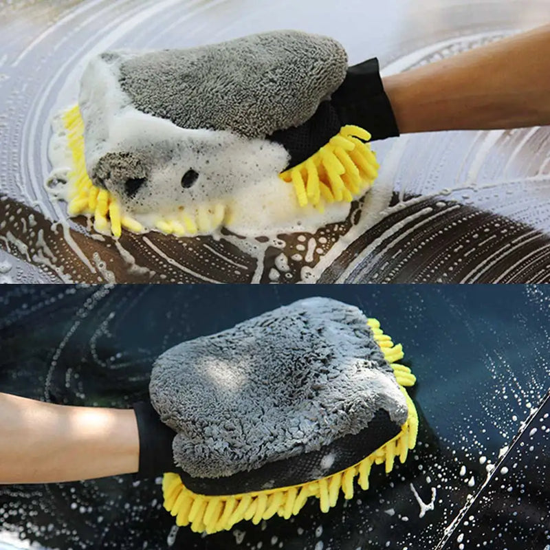 Microfiber Car Wash Glove – High Absorption, Efficient Cleaning, Quick Drying, Yellow and Gray