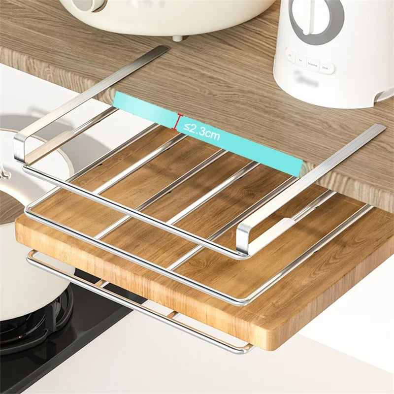 Organisateur de cuisine en acier inoxydable avec crochets – Support de suspension polyvalent pour serviettes, couvercles, planches à découper et ustensiles