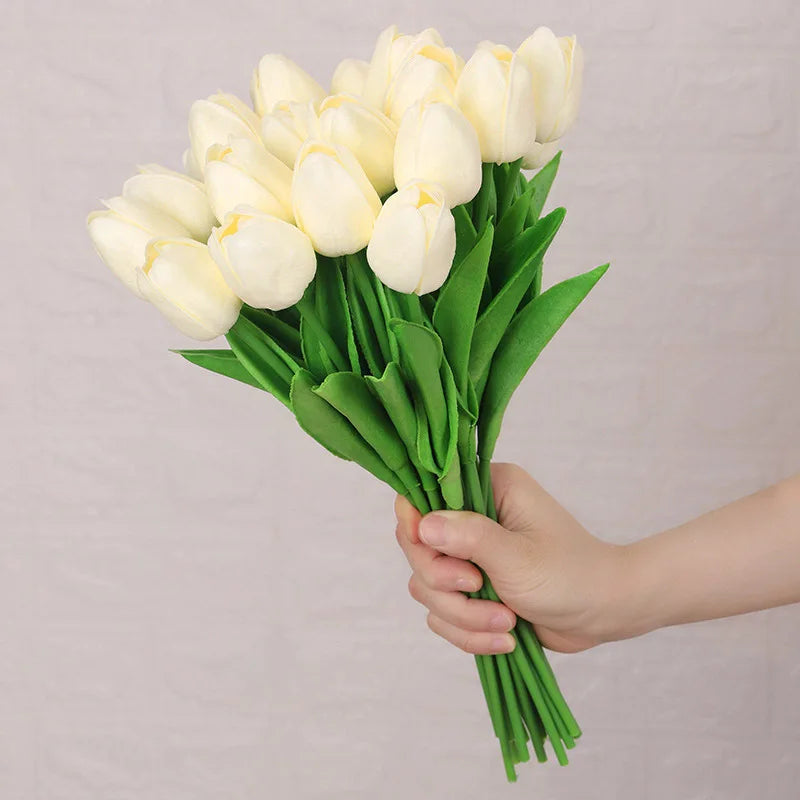 Buquê de Tulipas Artificiais em Silicone PU – 3 a 20 Peças, 34cm, Decoração de Casamento, Casa e Eventos