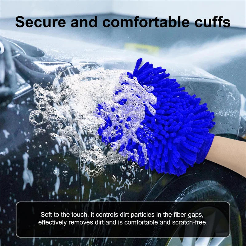 Double-Sided Chenille Car Wash Glove | Soft and Thick Plush | Car Cleaning Accessory