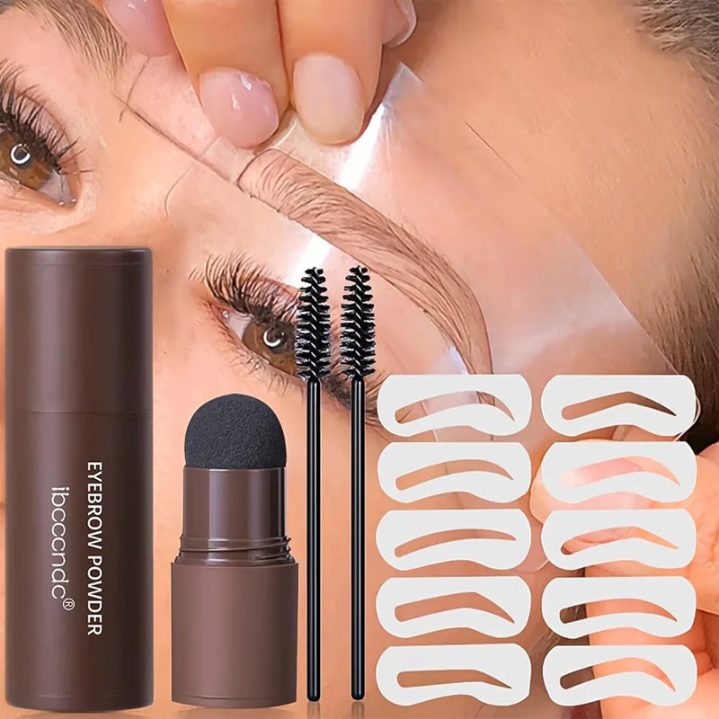 ibcccndc Eyebrow Stamp Kit with 10 Molds + 2 Brushes – 3 Colors, Waterproof, Long Lasting, Natural Filling