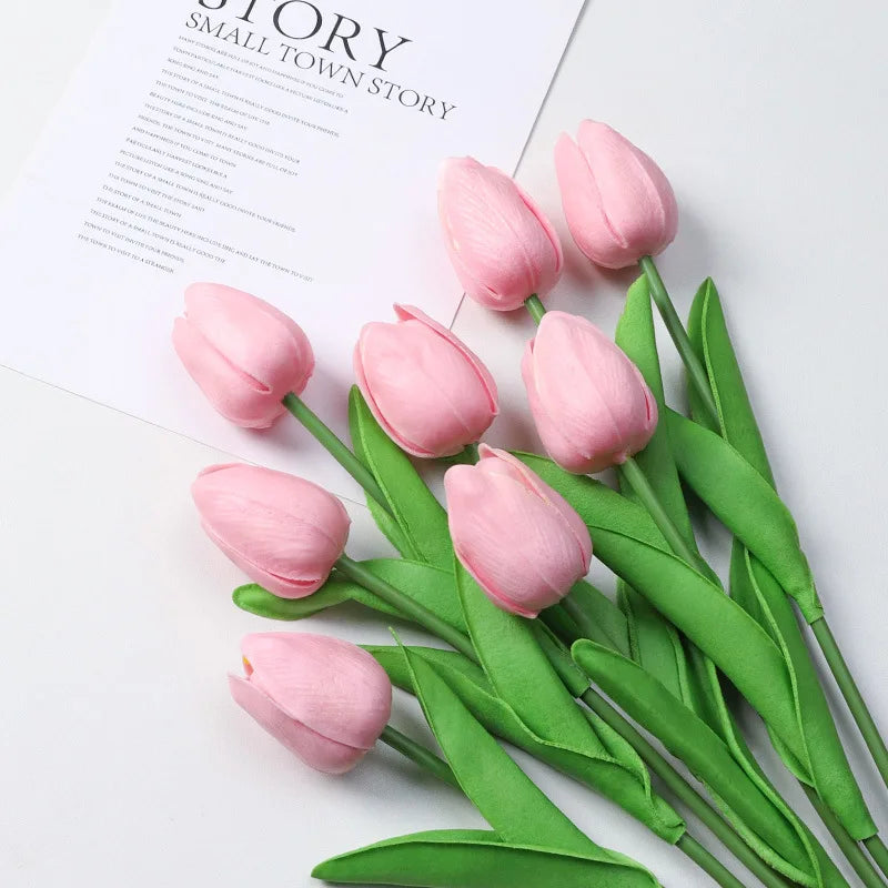 Buquê de Tulipas Artificiais em Silicone PU – 3 a 20 Peças, 34cm, Decoração de Casamento, Casa e Eventos