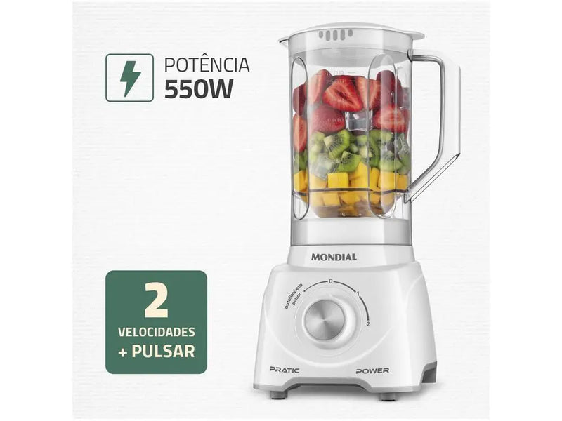 Liquidificador Mondial Pratic Power 550W – Copo 2,2L, Autolimpeza, 2 Velocidades + Pulsar