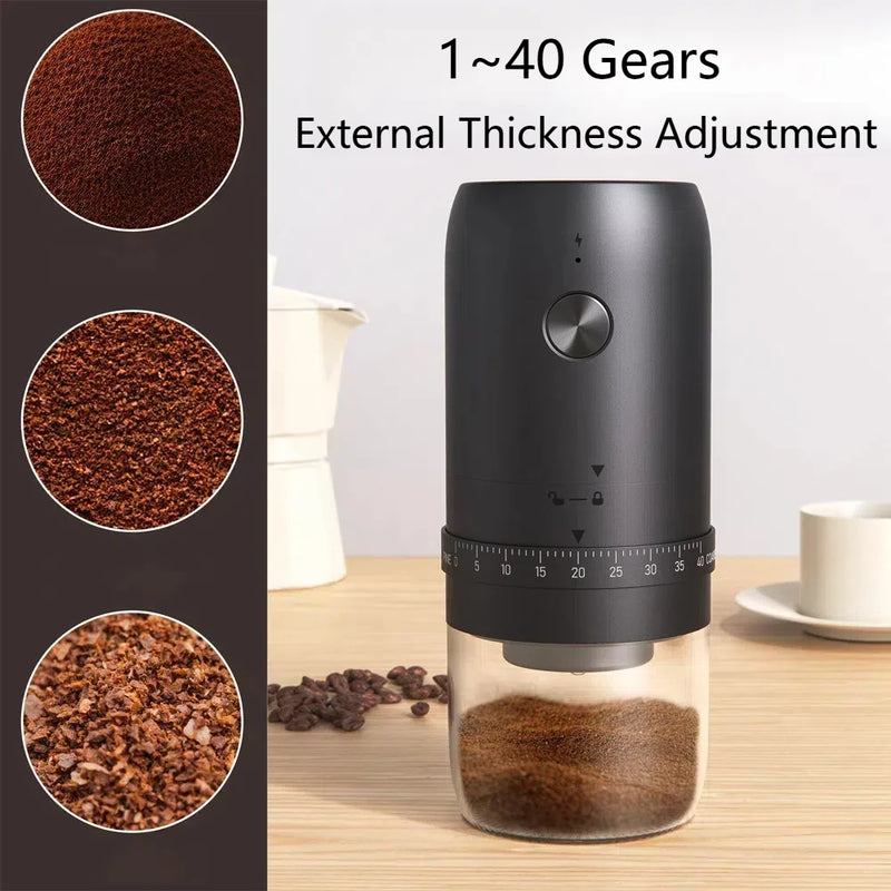 Moedor de Café Elétrico USB Portátil – 40 Níveis de Moagem, Recarregável