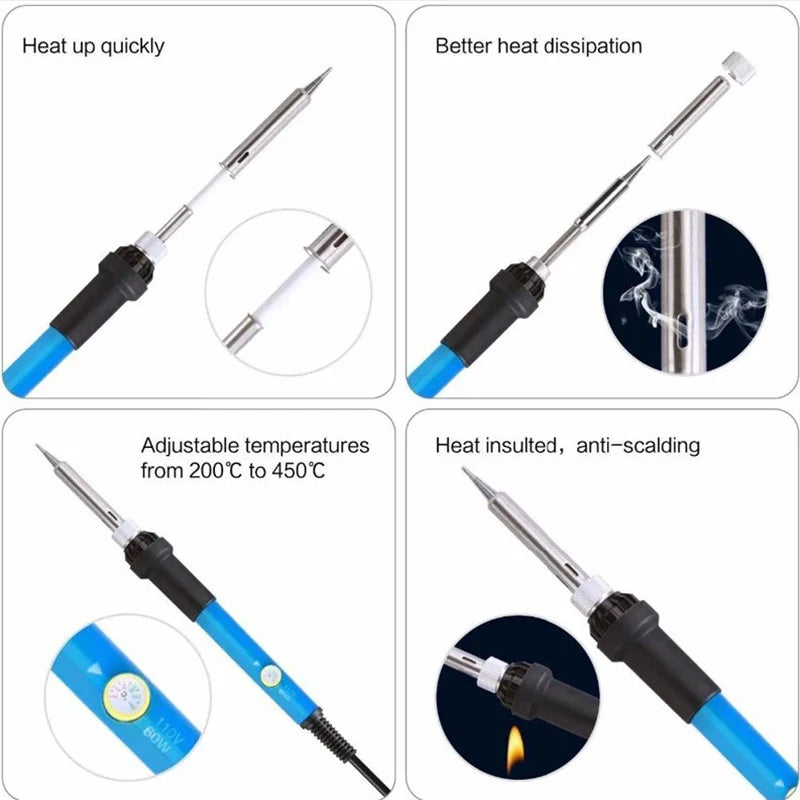 Ferro de Solda Elétrico 60W com Temperatura Ajustável – Ferramenta de Reparo Profissional (Verifique a Tensão Local)