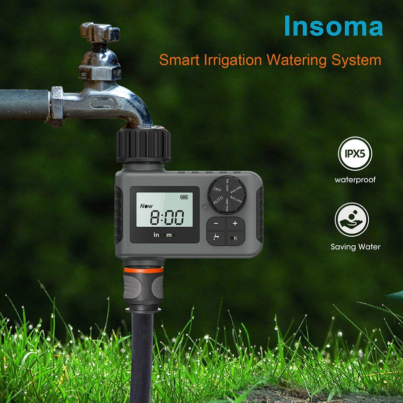 Minuterie d'arrosage automatique LCD INSOMA | Programmateur étanche IPX5 | 3 modes d'arrosage | Pour jardin, serre, goutte à goutte, pelouse