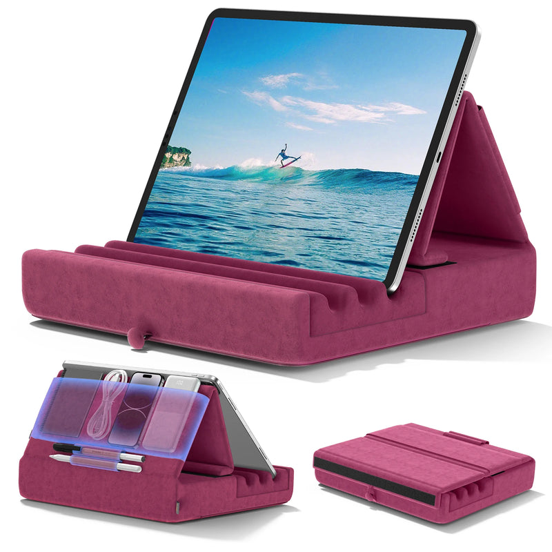 KDD Suporte Almofada para Tablet: Base Dobrável para iPad Pro, Tablets e eReaders - Dock Macio para Colo, Cama e Mesa com Bolso de Armazenamento e Suporte para Caneta Stylus