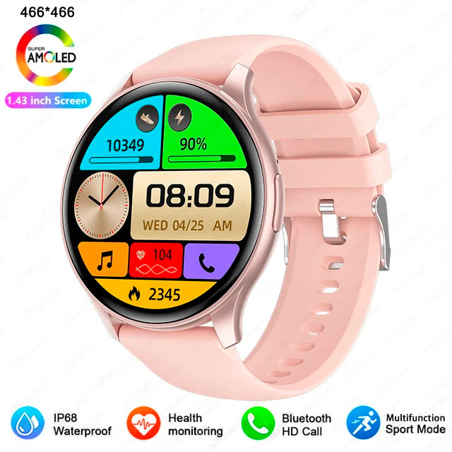 Smartwatch 1,43” AMOLED HD 2025 – Ligações Bluetooth – Compatível com Xiaomi Huawei – Masculino e Feminino
