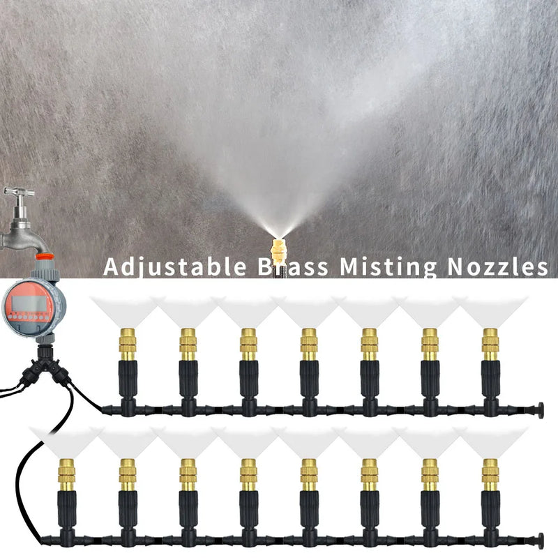 Sistema de Nebulização para Jardim 5–30m | Mangueira 1/4", Bicos de Bronze, Refrigeração e Irrigação para Estufas, Pátios e Áreas Externas