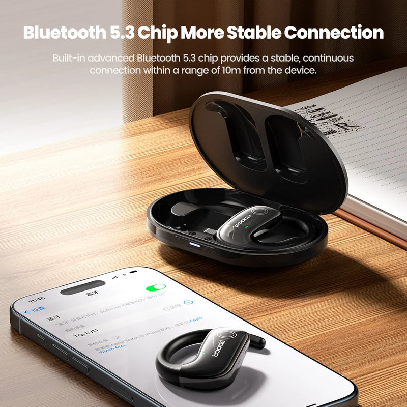 Fone de Ouvido Esportivo Toocki EJ11 | Bluetooth 5.3 | Aberto com Ganchos | IPX5 | Longa Duração | Ideal para Corrida e Treino