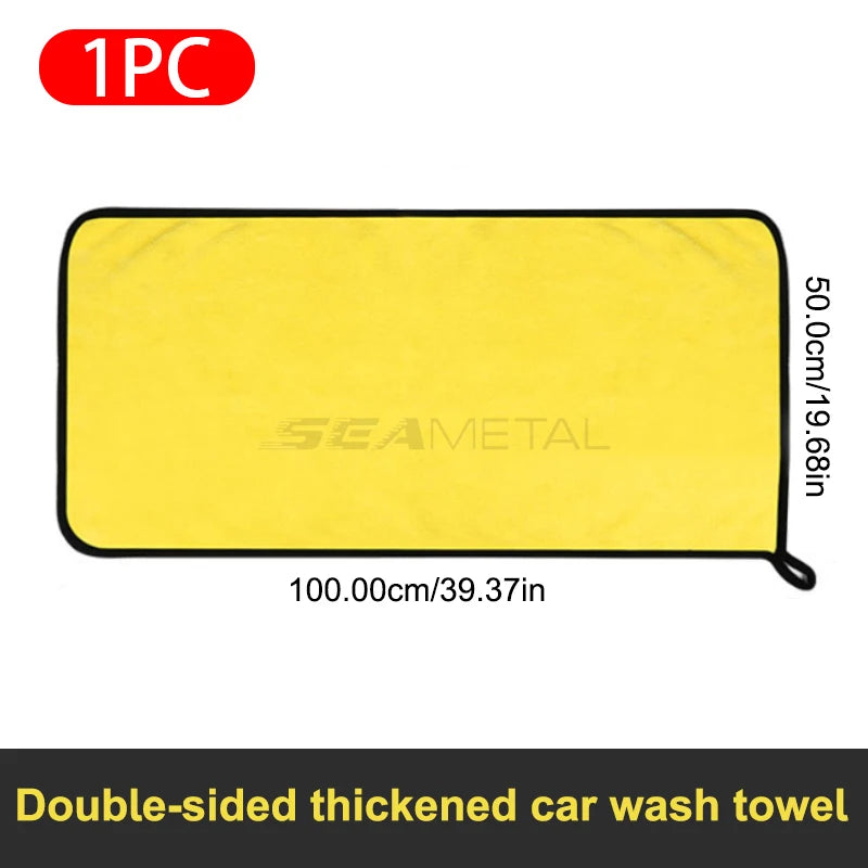 Serviette en microfibre Seametal 400 g/m² – Double face, haute absorption, séchage rapide, polaire corail pour lavage auto