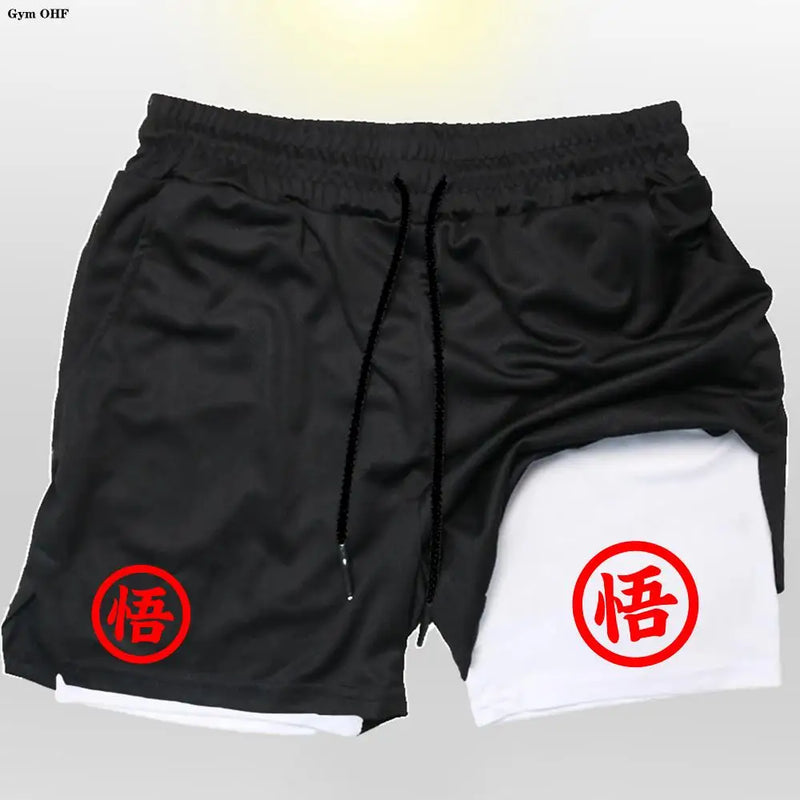 Short Goku 2 en 1 pour homme – Entraînement, course et gym à séchage rapide
