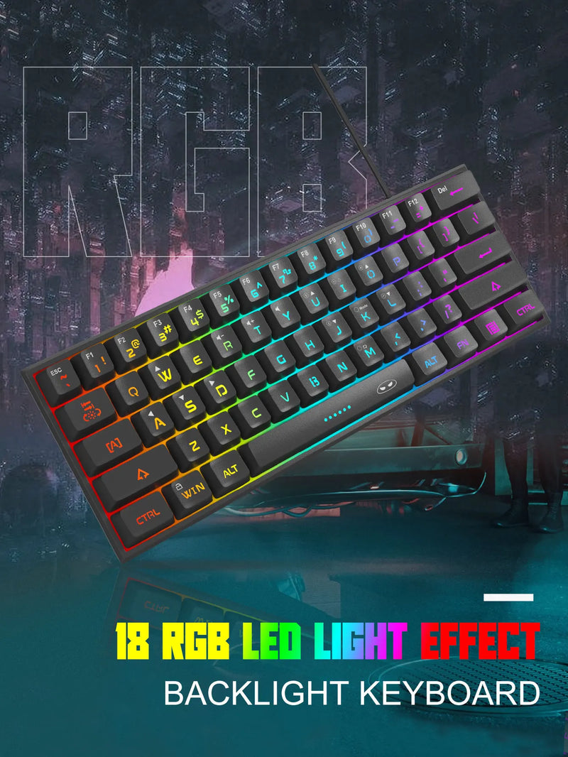 Clavier de jeu MageGee TS91 | 60 % Mini RVB | 61 touches | Sensation mécanique | Ergonomique et résistant à l'eau | Idéal pour les jeux et le bureau