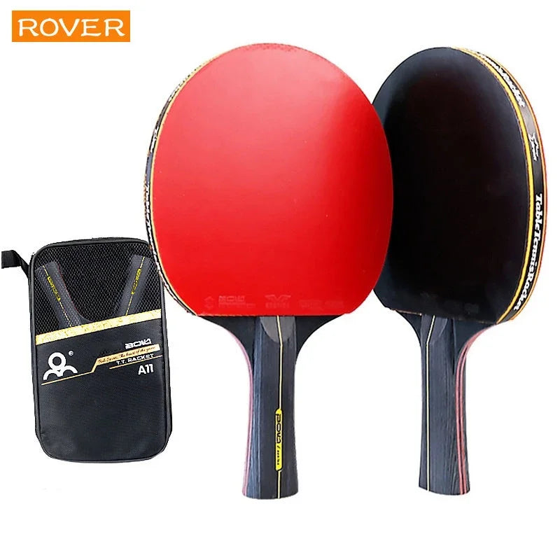 Ensemble de raquettes de tennis de table professionnelles 5/6 étoiles – Kit avec 2 raquettes + sac | Bois de première qualité, caoutchouc à chevrons et haute performance