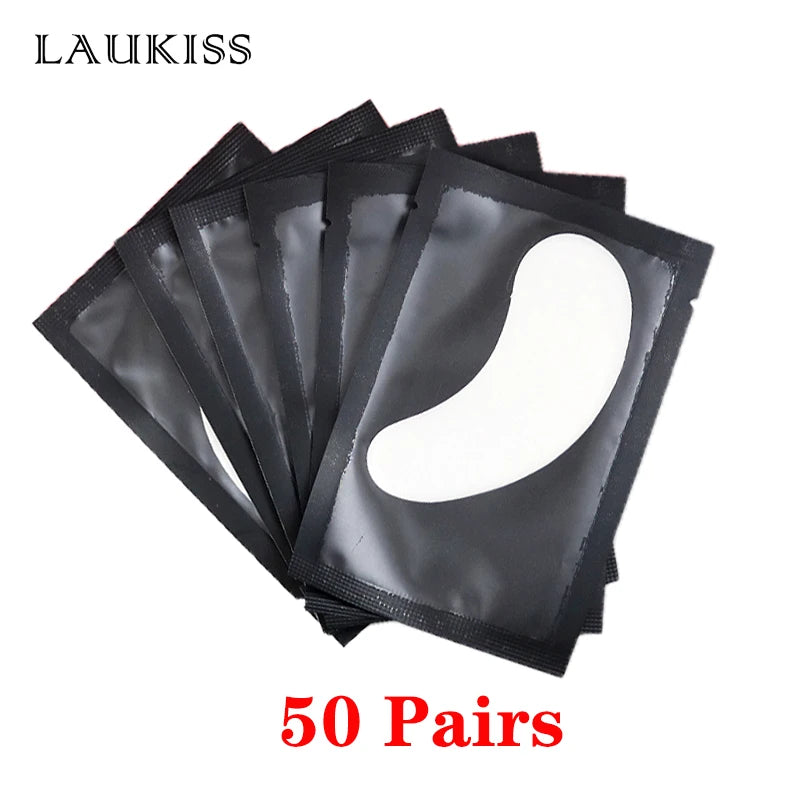 25/50/100 Pares Almofadas de Hidrogel para Cílios | LAUKISS | Sem Fiapos | Adesivo para Extensão de Cílios | Rosa Profissional