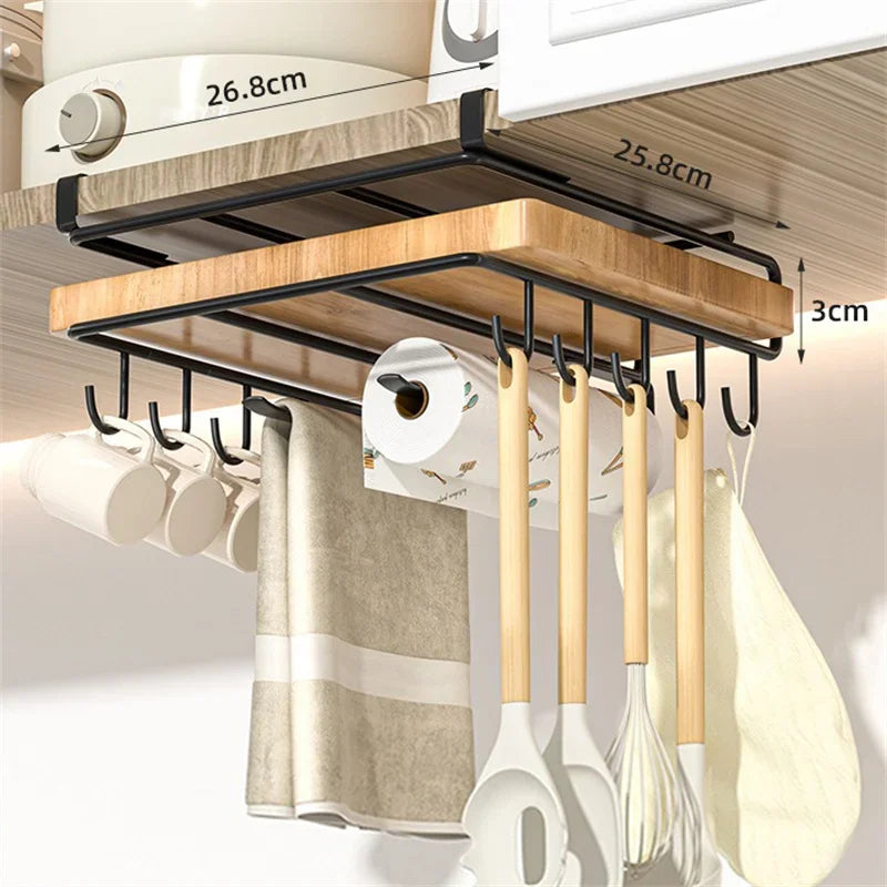 Organisateur de cuisine en acier inoxydable avec crochets – Support de suspension polyvalent pour serviettes, couvercles, planches à découper et ustensiles