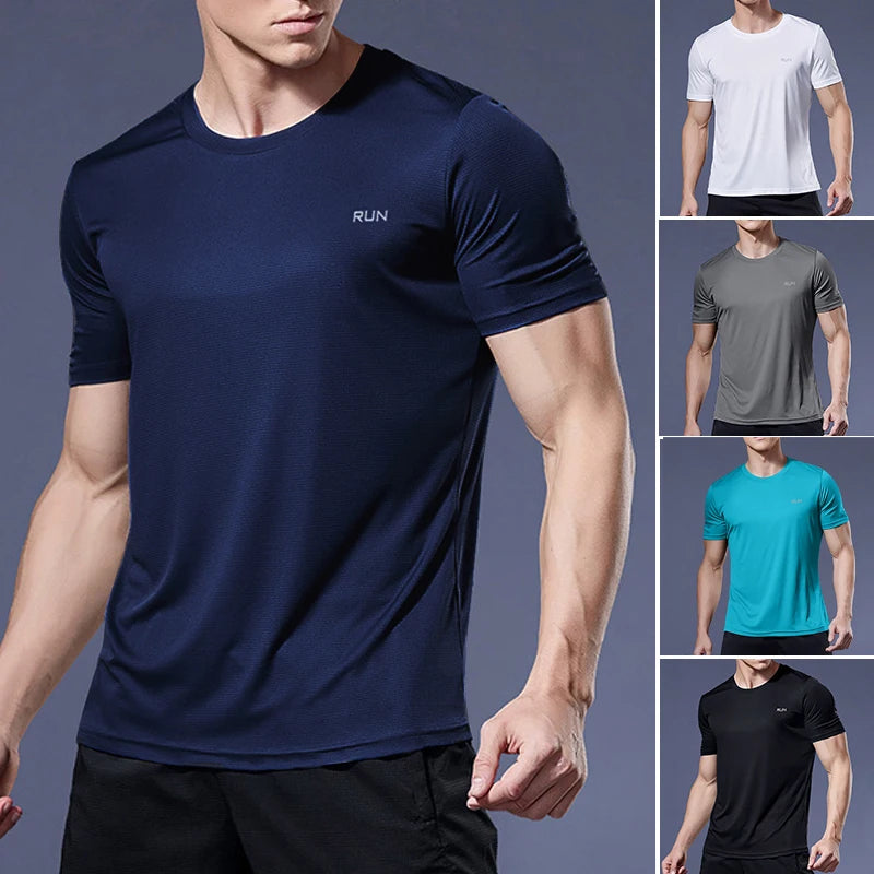 Camiseta Masculina Fitness Manga Curta – Secagem Rápida e Tecido Leve para Academia e Corrida