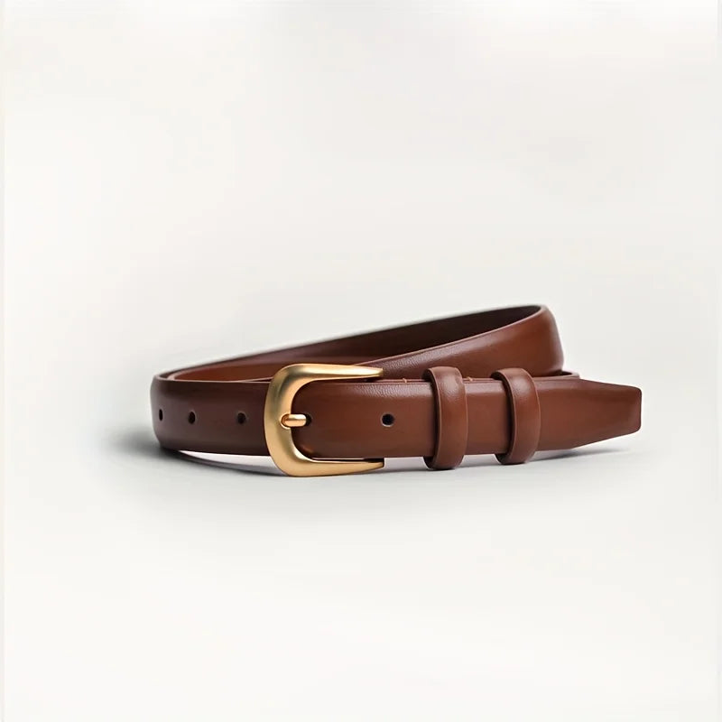 Cinto Unissex Casual Fino com Fivela Metálica – Estilo Minimalista e Versátil | 2,4cm Largura | Material PU Premium