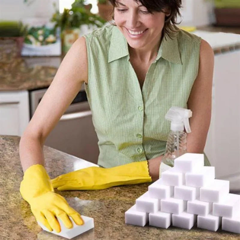 Esponja Mágica de Melamina 5/50 Unidades – Limpeza Profunda Sem Detergente | Multiuso para Cozinha, Banheiro e Mais