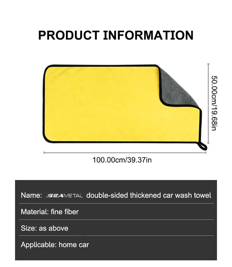 Serviette en microfibre Seametal 400 g/m² – Double face, haute absorption, séchage rapide, polaire corail pour lavage auto