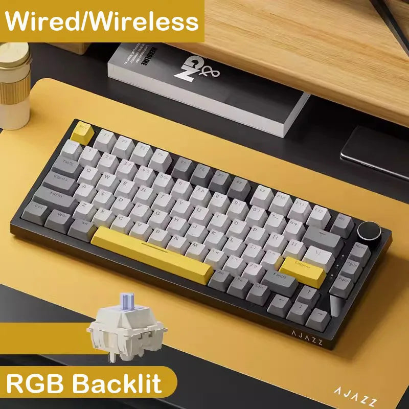 AJAZZ AK820 Pro Mechanical Gaming Keyboard | TFT Screen + Multifunctional Button | RGB | 2.4GHz, Bluetooth and USB Connection | Ideal for PC, Games and Office