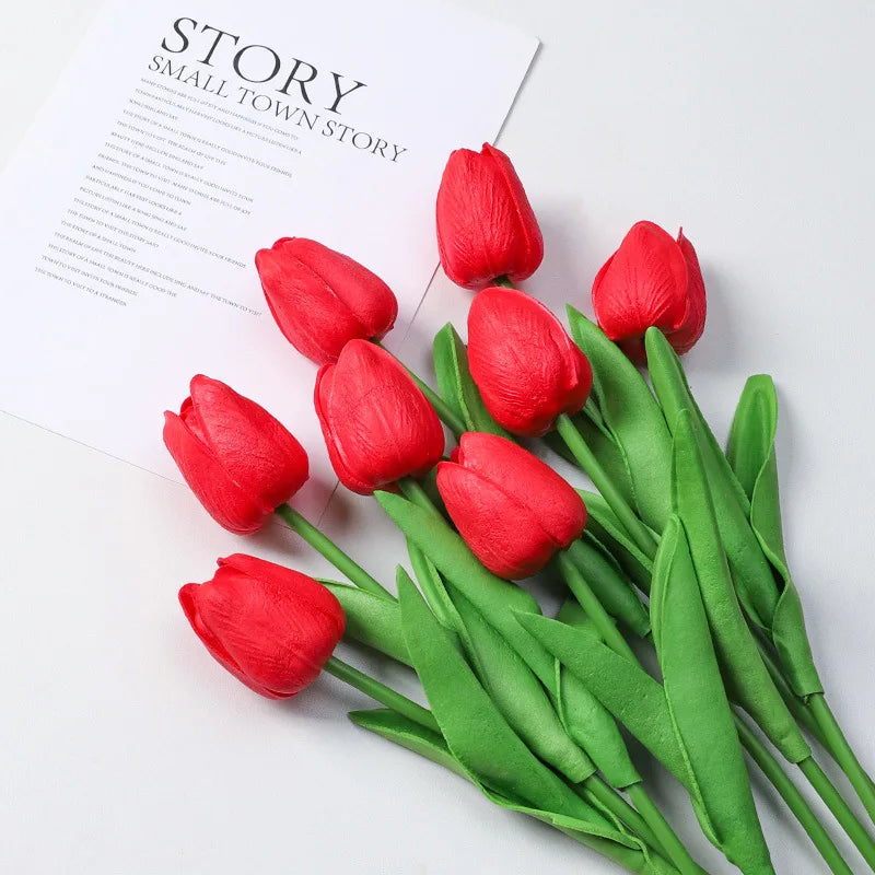 Buquê de Tulipas Artificiais em Silicone PU – 3 a 20 Peças, 34cm, Decoração de Casamento, Casa e Eventos