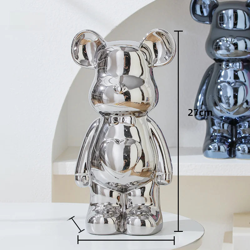 Escultura de Urso em Cerâmica Estilo Brick – Decoração Moderna para Quarto e Sala – 17/27 cm
